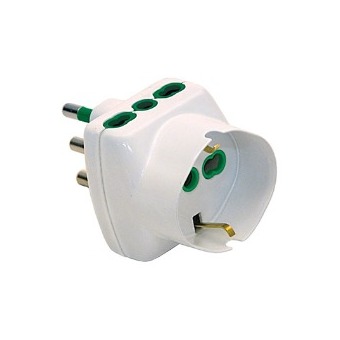 Adattatore triplo Spina 2P+T 16A - 2 prese bipasso - 1 presa schuko